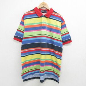 XL/古着 ラルフローレン 半袖 ブランド ポロ シャツ メンズ 90s ワンポイントロゴ マルチカラー 鹿の子 コットン 黄緑他 spe 24may09 中古