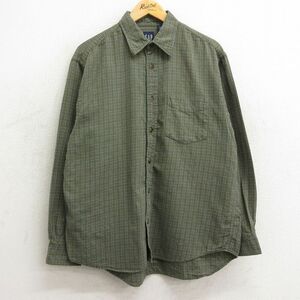 L/古着 ギャップ GAP 長袖 ブランド シャツ メンズ 00s コットン 濃緑他 グリーン チェック 24may09 中古 トップス