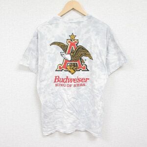 XL/古着 半袖 Tシャツ メンズ バドワイザー ビール コットン クルーネック 薄グレー他 タイダイ 24may09 中古