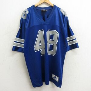 XL/古着 半袖 ビンテージ フットボール Tシャツ メンズ 90s NFL ダラスカウボーイズ JOHNSTON 48 大きいサイズ ロング丈 メッシュ地 Vネッ