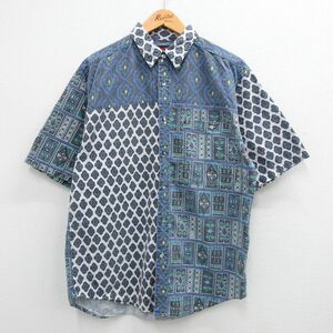 L/古着 TODAYS NEWS 半袖 シャツ メンズ 90s 総柄 コットン 紺他 ネイビー 24may10 中古 トップス