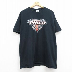 XL/古着 半袖 ビンテージ Tシャツ メンズ 00s レーシングカー トラヴィスフィロ 大きいサイズ コットン クルーネック 黒 ブラック 24may10