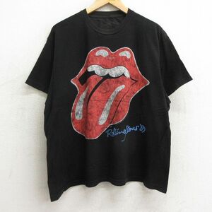 XL/古着 半袖 ロック バンド Tシャツ メンズ ローリングストーンズ 大きいサイズ クルーネック 黒 ブラック 24may10 中古