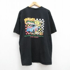 XL/古着 半袖 ビンテージ Tシャツ メンズ 00s レーシングカー 鳥 大きいサイズ コットン クルーネック 黒 ブラック 24may10 中古