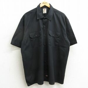 XL/古着 ディッキーズ Dickies 半袖 ワーク シャツ メンズ 大きいサイズ 黒 ブラック 24may11 中古 トップス