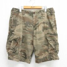 W34/古着 ギャップ GAP ショート カーゴ パンツ ショーツ メンズ ウッドランドカモ コットン 緑 グリーン 迷彩 24may11 中古 ボトムス 短パ_画像1