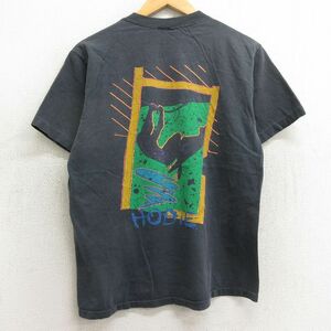 M/古着 半袖 ビンテージ Tシャツ メンズ 80s HOBIE 胸ポケット付き コットン クルーネック 黒 ブラック 24may11 中古