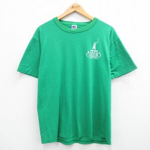 XL/古着 ラッセル 半袖 ビンテージ Tシャツ メンズ 80s BUBBAS クルーネック 緑 グリーン 24may11 中古