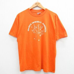 XL/古着 ヘインズ 半袖 ビンテージ Tシャツ メンズ 80s リンゴ 木 クルーネック オレンジ 24may11 中古