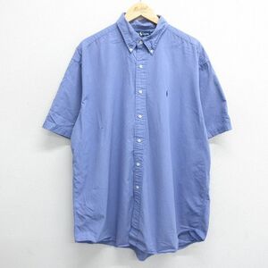 XL/古着 ラルフローレン 半袖 ブランド シャツ メンズ 90s ワンポイントロゴ BLAKE ロング丈 大きいサイズ コットン ボタンダウン 紺系他