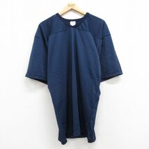 XL/古着 ローリングス 半袖 ビンテージ フットボール Tシャツ メンズ 90s 無地 メッシュ地 大きいサイズ ロング丈 Vネック 紺 ネイビー 24m_画像1