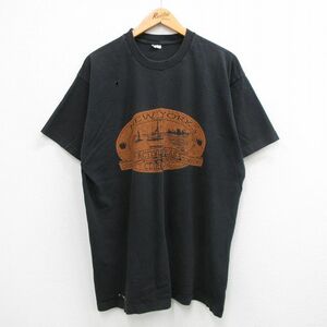 XL/古着 半袖 ビンテージ Tシャツ メンズ 90s ニューヨーク 自由の女神 大きいサイズ コットン クルーネック 黒 ブラック 24may13 中古