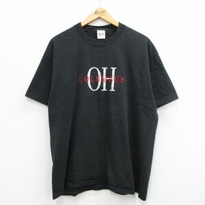 XL/古着 半袖 ビンテージ Tシャツ メンズ 00s OH COLUMBUS 刺繍 コットン クルーネック 黒 ブラック 24may13 中古