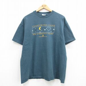 XL/古着 ヘインズ 半袖 ビンテージ Tシャツ メンズ 90s 月 星 大きいサイズ コットン クルーネック 紺系 ネイビー 24may13 中古