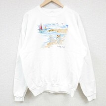 XL/古着 長袖 スウェット メンズ 00s 海 ヨット アート クルーネック 白 ホワイト 24may13 中古 スエット トレーナー トップス_画像1