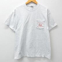 L/古着 ヘインズ 半袖 ビンテージ Tシャツ メンズ 00s カニ 胸ポケット付き クルーネック 薄グレー 霜降り 24may13 中古_画像2