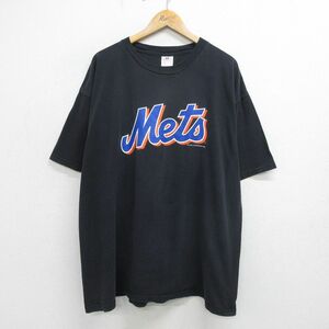 XL/古着 半袖 ビンテージ Tシャツ メンズ 90s MLB ニューヨークメッツ マイクピアッツァ 31 大きいサイズ コットン クルーネック 黒 ブラッ