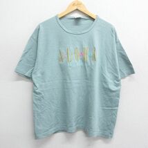 XL/古着 半袖 ビンテージ Tシャツ メンズ 90s ハワイ アロハ 刺繍 大きいサイズ コットン クルーネック 緑系 グリーン 24may13 中古_画像1