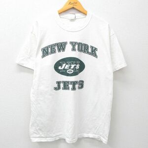 XL/古着 半袖 ビンテージ Tシャツ メンズ 00s NFL ニューヨークジェッツ クルーネック 白 ホワイト アメフト スーパーボウル 24may13 中古