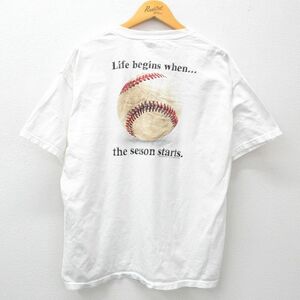 XL/古着 半袖 ビンテージ Tシャツ メンズ 00s 野球ボール 大きいサイズ コットン クルーネック 白 ホワイト 24may13 中古