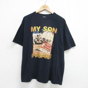 XL/古着 半袖 ビンテージ Tシャツ メンズ 00s 戦車 軍隊 MY SON 大きいサイズ コットン クルーネック 紺 ネイビー 24may13 中古