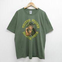 XL/古着 半袖 ビンテージ Tシャツ メンズ 00s ミリタリー USMC ブルドッグ 犬 大きいサイズ コットン クルーネック 緑 グリーン 24may13 中_画像1