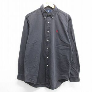 XL/古着 ラルフローレン 長袖 ブランド シャツ メンズ 90s ワンポイントロゴ 大きいサイズ コットン ボタンダウン 黒 ブラック 24may13 中