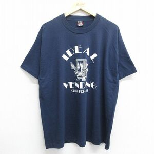 XL/古着 フルーツオブザルーム 半袖 ビンテージ Tシャツ メンズ 90s VENDING 大きいサイズ クルーネック 紺 ネイビー 24may13 中古