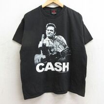 L/古着 半袖 ビンテージ ロック バンド Tシャツ メンズ 00s ジョニーキャッシュ コットン クルーネック 黒 ブラック 24may13 中古_画像1