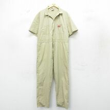 W45/古着 ディッキーズ Dickies 半袖 ワーク ツナギ メンズ 90s 大きいサイズ ベージュ カーキ 24may14 中古 オールインワン ボトムス_画像1