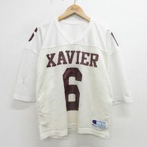 XL/古着 チャンピオン Champion 半袖 ビンテージ フットボール Tシャツ メンズ 90s XAVIER 6 メッシュ地 Vネック 白他 ホワイト ユニフォー_画像1