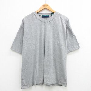 XL/古着 半袖 ビンテージ Tシャツ メンズ 00s 無地 大きいサイズ Vネック グレー 霜降り 24may14 中古