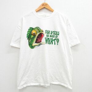 XL/古着 半袖 ビンテージ Tシャツ メンズ 00s 魚 コットン クルーネック 白 ホワイト 24may14 中古