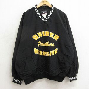 L/古着 長袖 ナイロン ジャケット メンズ 00s SNIDER レスリング Vネック 黒他 ブラック 24may14 中古 アウター ウインドブレーカー