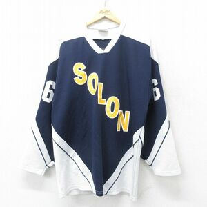 XL/古着 長袖 ビンテージ Tシャツ アイスホッケー ジャージ メンズ 90s SOLON Vネック メッシュ地 白他 ホワイト ユニフォーム ゲームシャ