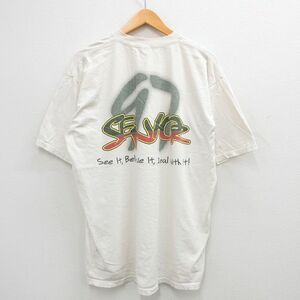 L/古着 半袖 ビンテージ Tシャツ メンズ 90s SENIOR 大きいサイズ コットン クルーネック 白 ホワイト 24may14 中古