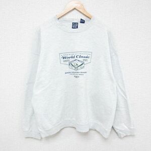 XL/古着 ギャップ GAP 長袖 スウェット メンズ 90s World Classic 大きいサイズ クルーネック 薄グレー 霜降り 24may14 中古 スエット トレ