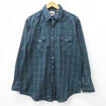 XL/古着 ELY 長袖 ウエスタン シャツ メンズ 90s 紺系他 ネイビー チェック 24may14 中古 トップス_画像1