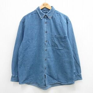 XL/古着 長袖 シャツ メンズ 00s コットン ボタンダウン 紺 ネイビー デニム 24may14 中古 トップス