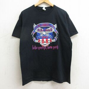 L/古着 ジャージーズ 半袖 Tシャツ メンズ スカル 鳥 バイクウィーク 黒 ブラック 24may14 中古