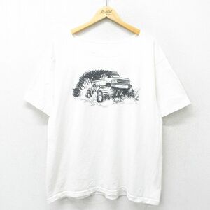 XL/古着 半袖 ビンテージ Tシャツ メンズ 00s 車 大きいサイズ クルーネック 白 ホワイト 24may14 中古