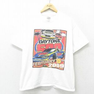 XL/古着 半袖 ビンテージ Tシャツ メンズ 00s デイトナ レーシングカー コットン クルーネック 白 ホワイト 24may14 中古