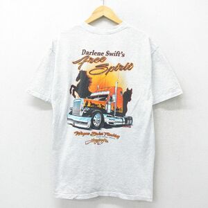 L/古着 半袖 ビンテージ Tシャツ メンズ 00s トラック 犬 クルーネック 薄グレー 霜降り 24may14 中古