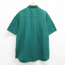 XL/古着 半袖 シャツ メンズ 90s 大きいサイズ ロング丈 コットン ボタンダウン 緑 グリーン spe 24may14 中古 トップス_画像2