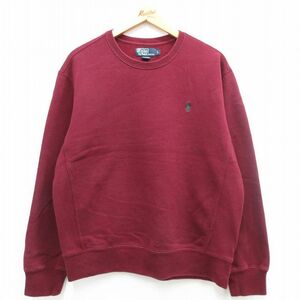 XL/古着 ラルフローレン 長袖 ブランド スウェット メンズ 90s ワンポイントロゴ クルーネック エンジ 24may14 中古 スエット トレーナー