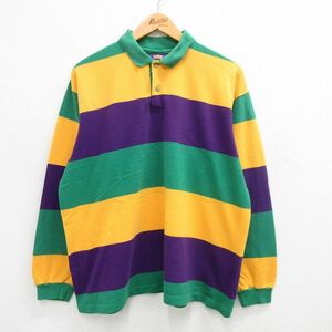 XL/古着 長袖 ポロ シャツ メンズ 90s マルディグラ 鹿の子 コットン 紫他 パープル 24may14 中古 トップス