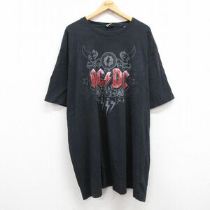 XL/古着 リキッドブルー 半袖 ビンテージ ロック バンド Tシャツ メンズ 00s AC/DC 大きいサイズ ロング丈 コットン クルーネック 黒 ブラ