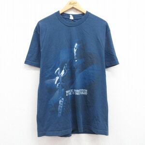 L/古着 半袖 ビンテージ ロック バンド Tシャツ メンズ 00s ブルーススプリングスティーン Eストリートバンド コットン クルーネック 紺 ネ