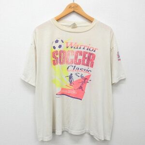 XL/古着 アンブロ 半袖 ビンテージ Tシャツ メンズ 90s サッカー ビッグロゴ 大きいサイズ クルーネック 生成り spe 24may15 中古