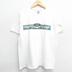 L/古着 フルーツオブザルーム 半袖 ビンテージ Tシャツ メンズ 00s サンディエゴ ハイビスカス コットン クルーネック 白 ホワイト 24may15